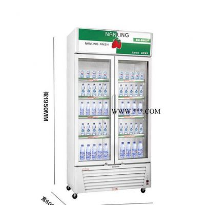 超市玻璃门冷柜 新款时尚对开门饮料保鲜冷藏柜 单温双门展示柜